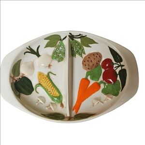 Vintage Holland Mold Ceramic Hand-painted Glazed Vegetable Platter